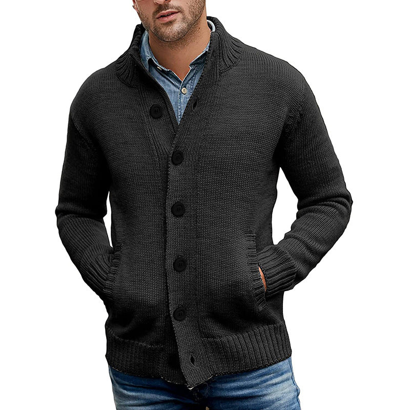 Men's textured knitted cardigan with shawl collar and front pockets