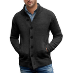Men's textured knitted cardigan with shawl collar and front pockets