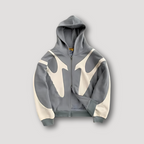 Men's hooded zip-up hoodie with contrasting graphic panels