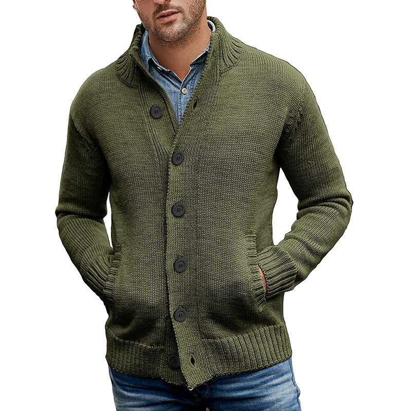 Men's textured knitted cardigan with shawl collar and front pockets