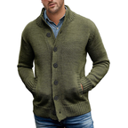 Men's textured knitted cardigan with shawl collar and front pockets