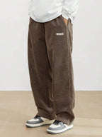 Men's loose straight-leg corduroy trousers with side pockets