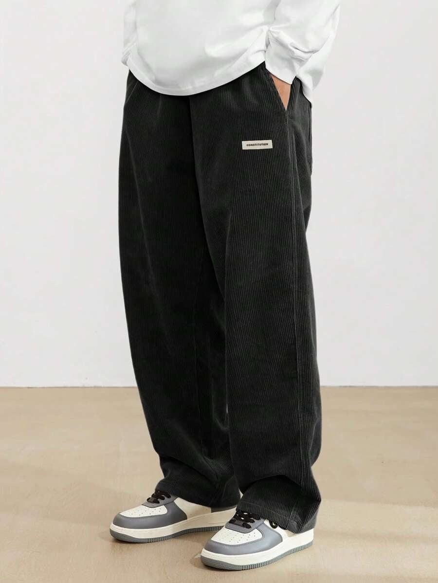 Men's loose straight-leg corduroy trousers with side pockets