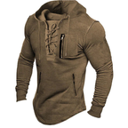 Men's lace up hoodie with chest and lower zip pockets