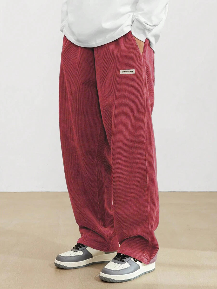 Men's loose straight-leg corduroy trousers with side pockets