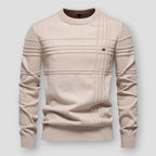 Men's crew neck sweater with raised horizontal and vertical detailing