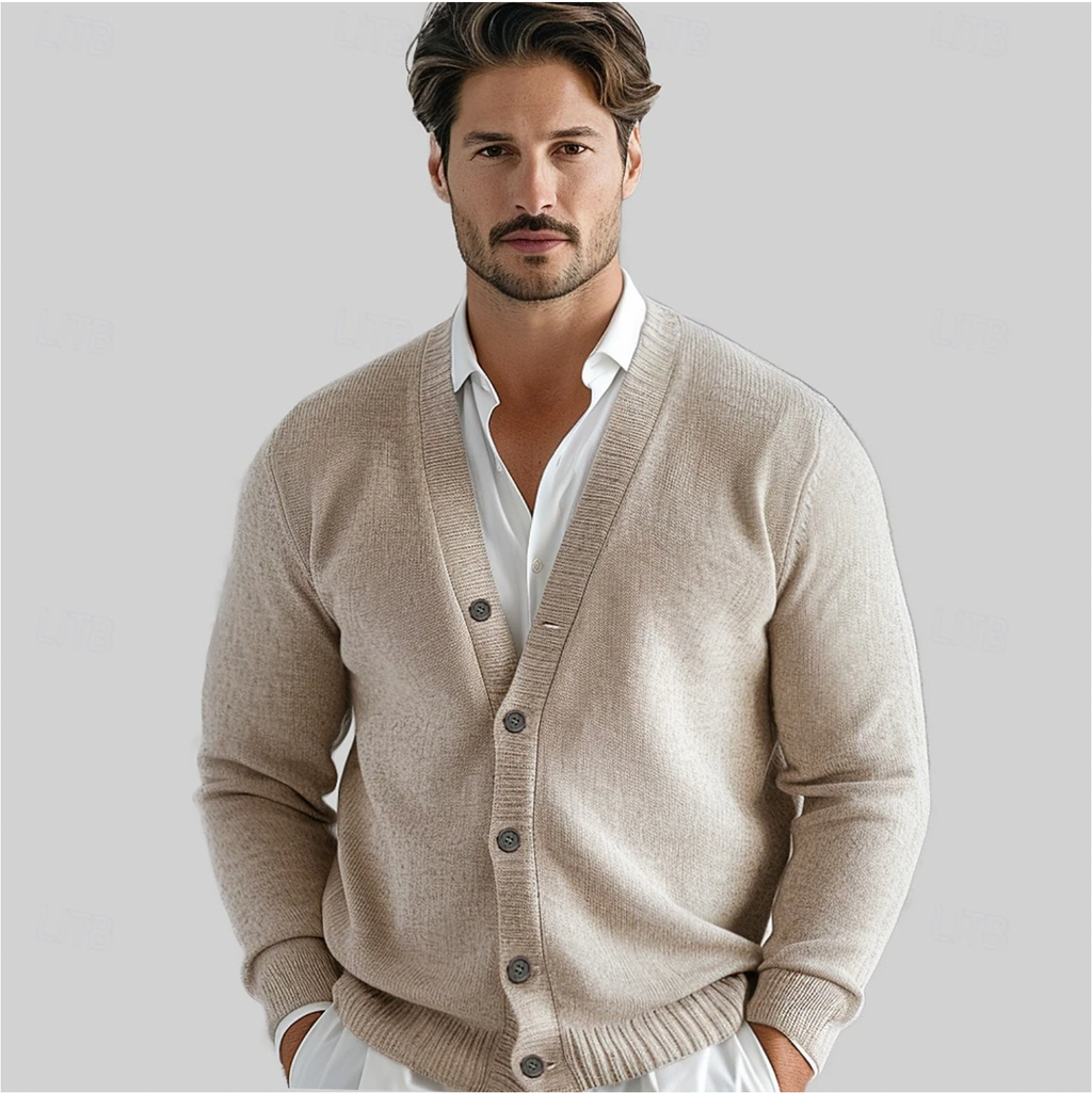 Men's V-neck knit cardigan with button front