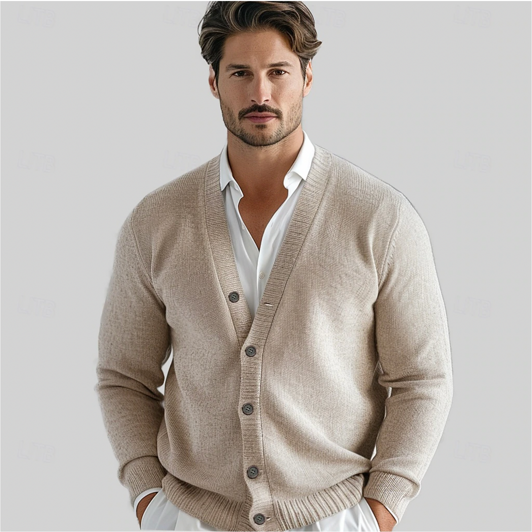 Men's V-neck knit cardigan with button front