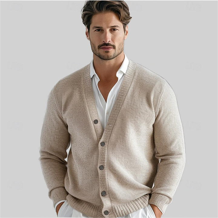 Men's V-neck knit cardigan with button front