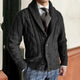 Men's chunky cable knit cardigan with shawl collar and button front