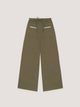 Women's green plaid wide leg trousers with drawstring waist and trim