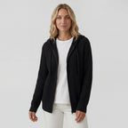 Women's ribbed hooded cardigan with full-zip front and long sleeves