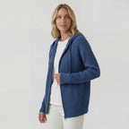 Women's ribbed hooded cardigan with full-zip front and long sleeves