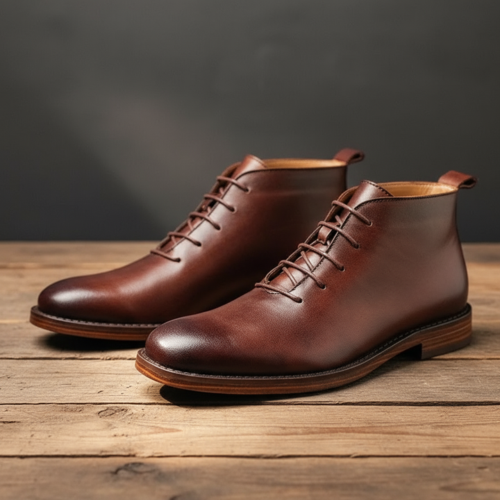 Lace-up ankle boots with rounded toes and low heels