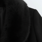 Women's long belted coat with faux fur collar and side pockets