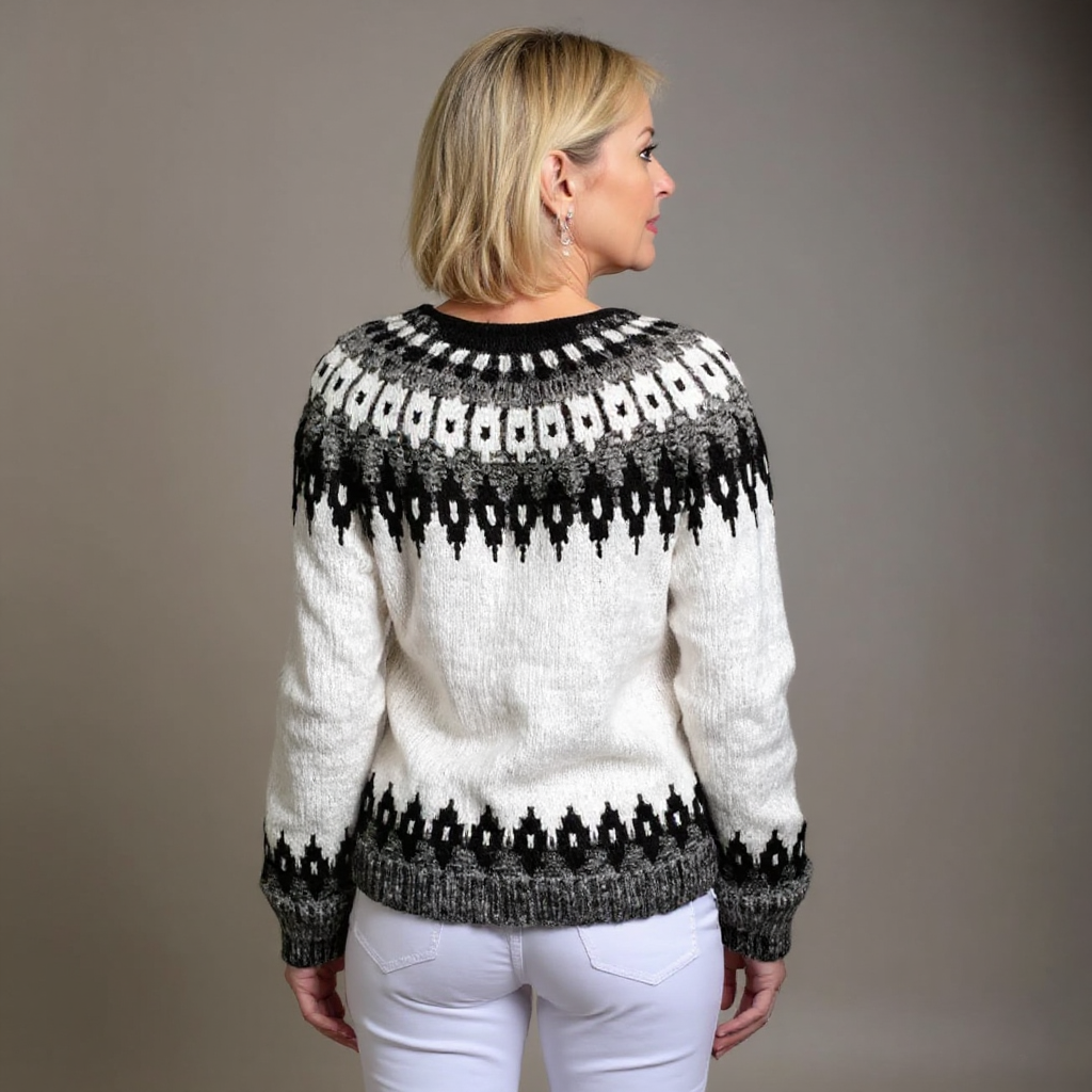 Women's geometric pattern cardigan with long sleeves and button front