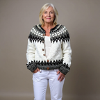 Women's geometric pattern cardigan with long sleeves and button front
