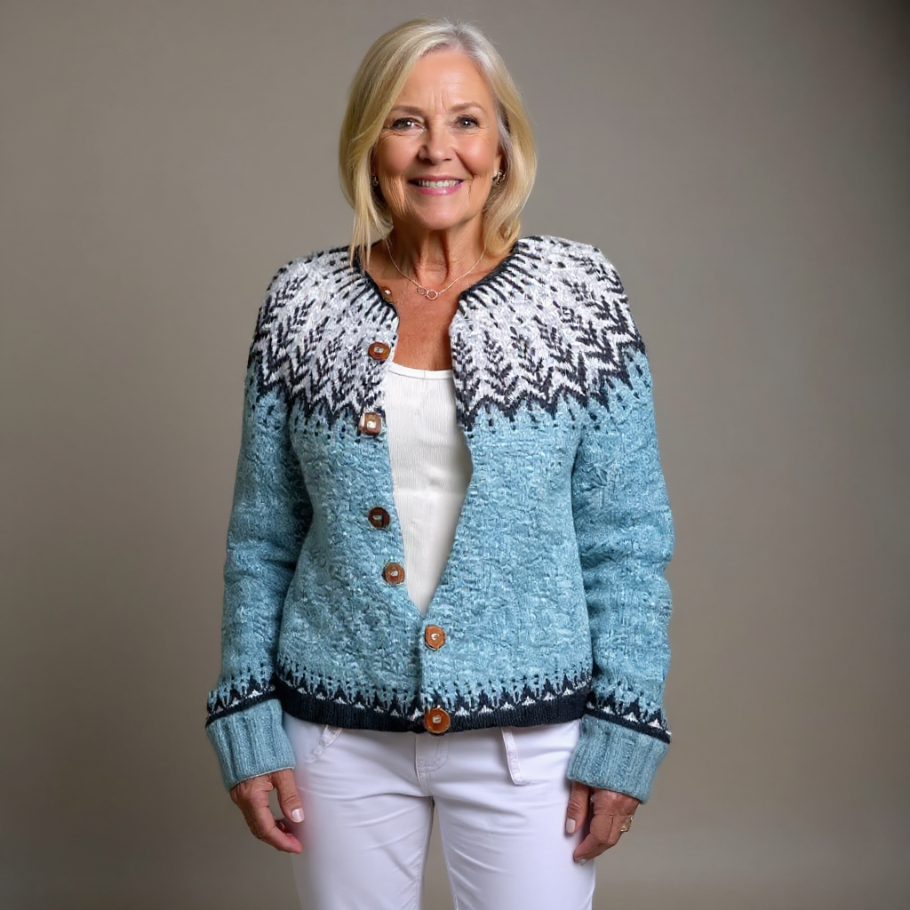 Women's blue Nordic pattern button cardigan