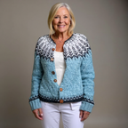 Women's blue Nordic pattern button cardigan