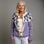 Women's multicolor floral cardigan with round neck and button front