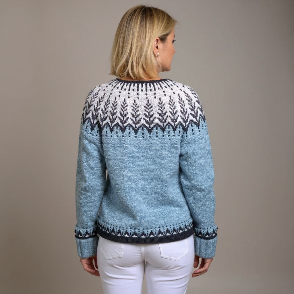 Women's blue Nordic pattern button cardigan