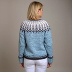 Women's blue Nordic pattern button cardigan