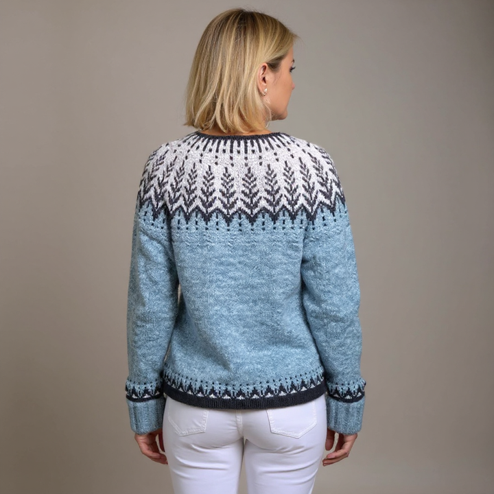 Women's blue Nordic pattern button cardigan