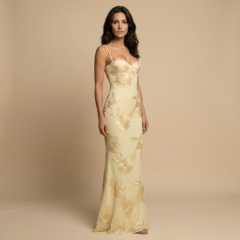 Women's floral corset mermaid maxi dress with sweetheart neckline and spaghetti straps