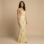 Women's floral corset mermaid maxi dress with sweetheart neckline and spaghetti straps