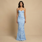 Women's floral corset mermaid maxi dress with sweetheart neckline and spaghetti straps