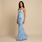 Women's floral corset mermaid maxi dress with sweetheart neckline and spaghetti straps