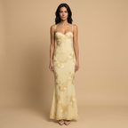 Women's floral corset mermaid maxi dress with sweetheart neckline and spaghetti straps