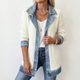 Women's mixed panel longline denim jacket with notched collar