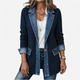 Women's mixed panel longline denim jacket with notched collar