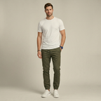 Men's tapered trousers with drawstring waist, side pockets and cuffed ankles