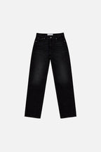 Women's black high-rise straight-leg five-pocket jeans