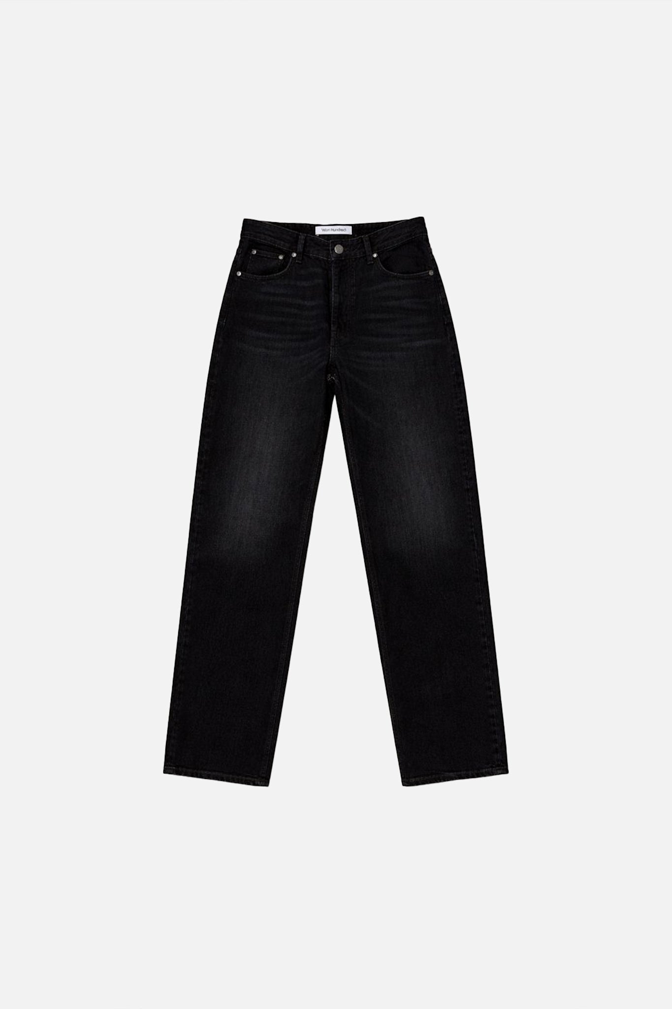 Women's black high-rise straight-leg five-pocket jeans