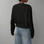 Women's cropped ribbed cardigan with round neckline, long sleeves and button front