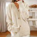 Women's textured V-neck button-front knitted cardigan