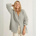 Women's oversized ribbed knit cardigan with V-neck and button front
