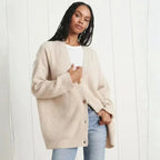 Women's oversized ribbed knit cardigan with V-neck and button front