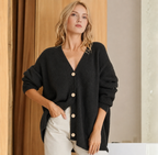 Women's oversized ribbed knit cardigan with V-neck and button front