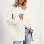 Women's oversized ribbed knit cardigan with V-neck and button front