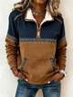 Women's multicolor pullover hoodie with sherpa collar and geometric trim