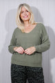 Women's ribbed V-neck jumper with long balloon sleeves