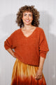 Women's fuzzy-look V-neck jumper with long sleeves and ribbed trims