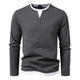 Men's long-sleeve Henley sweater with split neckline and contrasting inner layer