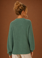 Women's ribbed V-neck button front cardigan with long sleeves