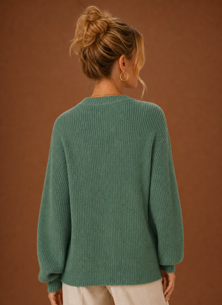 Women's ribbed V-neck button front cardigan with long sleeves