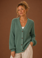 Women's ribbed V-neck button front cardigan with long sleeves